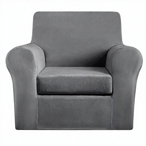 MeiMeilio Lot de 2 housses de canapé et <span class=keywords><strong>fauteuil</strong></span> en velours, respirantes, anti-poussière, extensibles, lavables, protection pour chiens et chats, gris foncé - Product Image 1