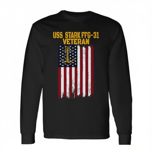 Camiseta de Manga Larga Uss Stark Ffg-31 Veteran con Diseño de Bandera Americana, Cuello Redondo, Unisex, para Adultos, Promocional - Product Image 2