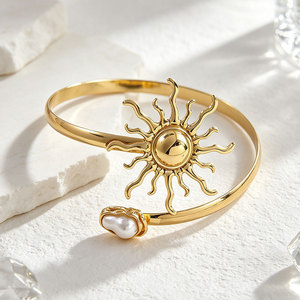 Sun Faux Pearl Metal Open Adjustable Upper <b>Arm</b> <b>Cuff</b> European American Unique Fashion Women Statement <b>Arm</b> Bracelet - Product Image 6
