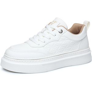 Baskets plateforme blanches pour hommes, printemps, bout rond, à lacets, semelle extérieure en caoutchouc respirante, chaussures décontractées et tendance - Product Image 5