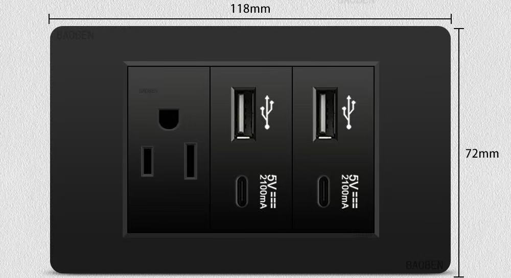Taiwan Standard 3-Hole Socket with Dual USB-A Ports