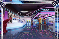 Étagère de présentation pour boîtes mystères et étagère en acrylique avec éclairage LED |   Conception d'intérieur de boutique de jouets pop tout-en-un pour la rénovation de magasin d'anime