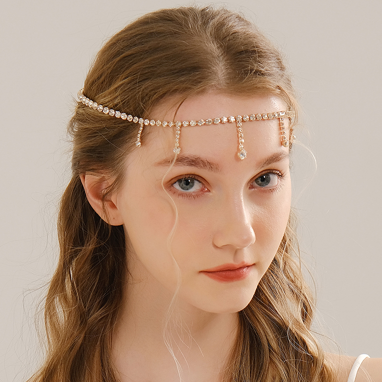 Brinie Cadena De Cabeza De Diamantes De Imitación, Cadena Dorada Para El Cabello, Para Novia, Boda, Cadena Para La Frente, Festival, Disfraz De Holloween, Accesorios Para El Cabello Para Mujeres Y