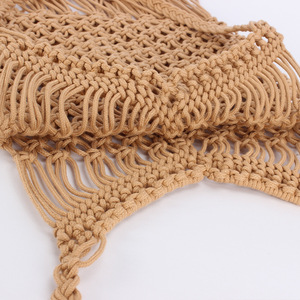 Bolso de Hombro de Playa para Mujer, Tejido a Mano, de Algodón Calado, con Cierre Abierto, Dos Correas y Borlas, Estilo Moderno, Tanjing - Product Image 3