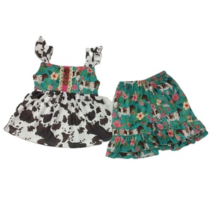 Ventes en gros d'ensembles de vêtements pour tout-petits, ensembles courts pour filles avec imprimé vache, été 2022, ensembles de vêtements pour bébés et enfants en 2 pièces - Product Image 1