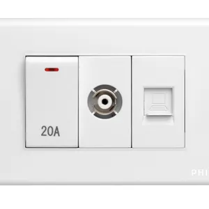 PHIDIAS Viet Nam type high quality white color 20A DP push button switch TV socket TEL socket