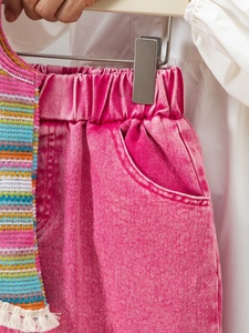 Ensemble de vêtements décontractés pour filles, 2 pièces, <span class=keywords><strong>haut</strong></span> sans manches à franges rayées colorées, jupe en jean <span class=keywords><strong>rose</strong></span> - Product Image 5