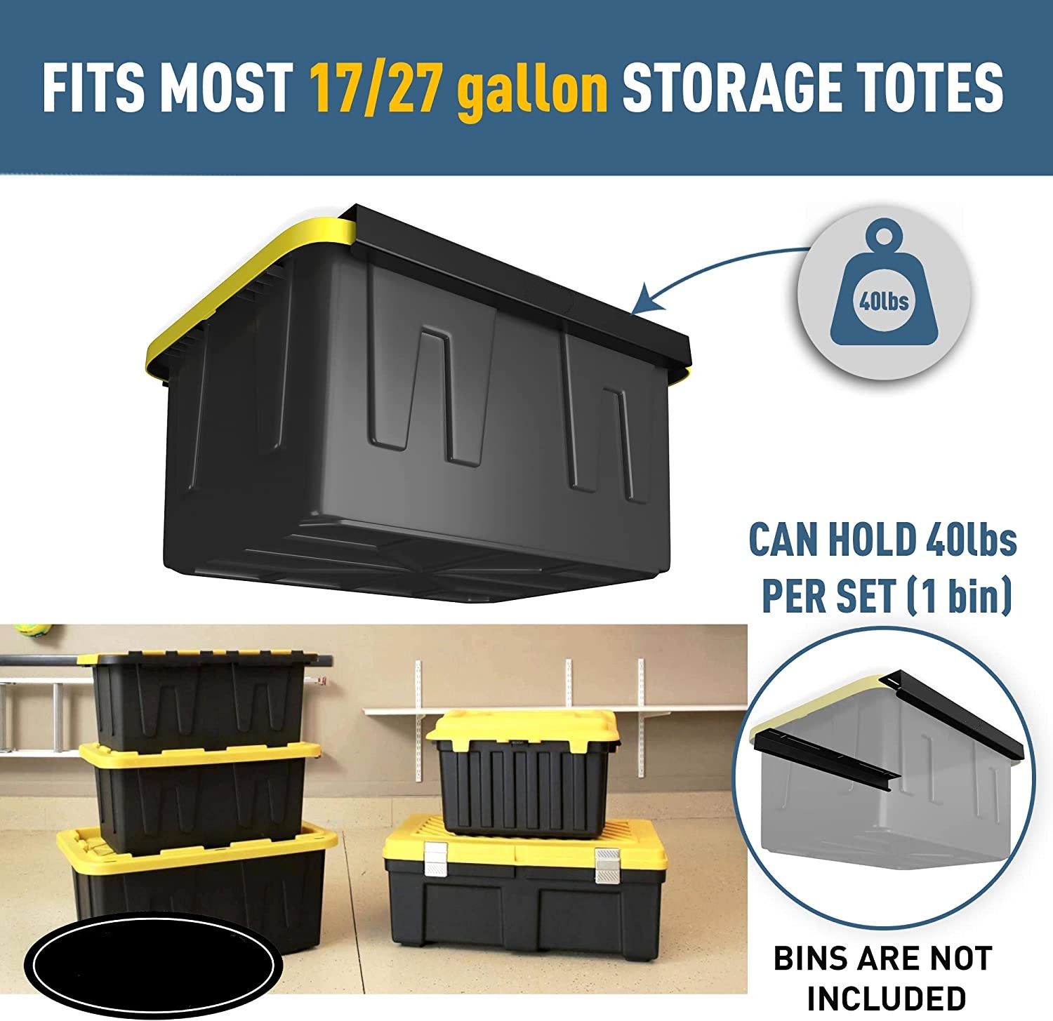 Overhead Scaffali Portaoggetti Da Soffitto 43,2 Cm Per Garage - Set 6 Pezzi Per Contenitori - Organizer Da Soffitto Nero - 5