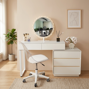 Modern Makeup <b>Vanity</b> <b>Table</b> with Lighted <b>Mirror</b> Storage Desk for Bedroom Furniture - Product Image 3