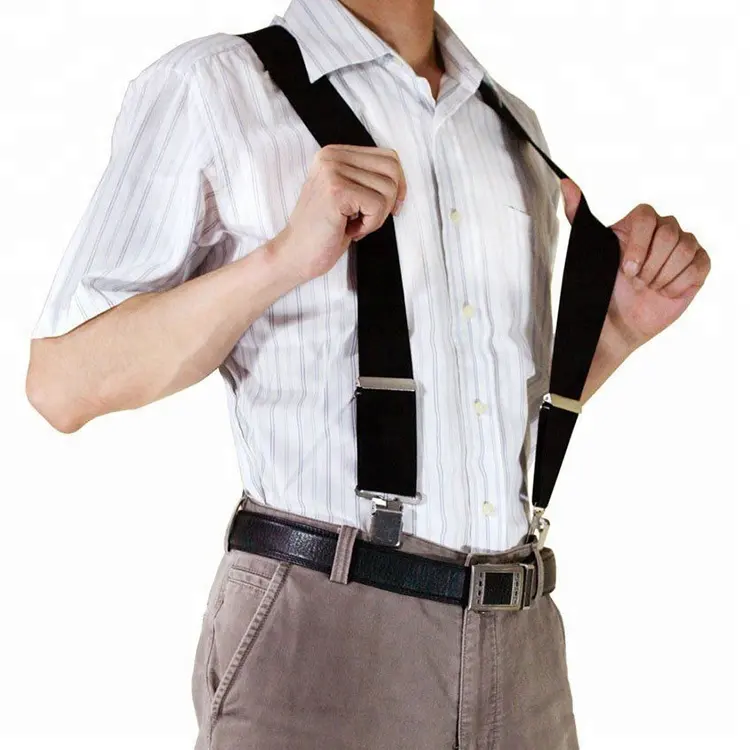 Hot Sale Trouser Braces 50mm Wide Mens Black Suspender Adjustable Heavy Duty 4 Clips Elastic Suspenders Belt For Men