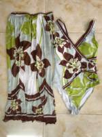 STOCK Print Designer Wanita Dua Potong Baju Renang V-NECK Set Baju Renang dan Rok S-XL