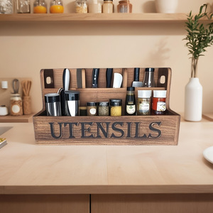 Étagère à ustensiles de cuisine, comptoir de cuisine, ustensiles de cuisson, boîte de rangement pour assaisonnements, boîte de rangement pour vaisselle en bois noir rustique - Product Image 1