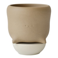 Pot Bunga Tanah Liat Kecil Lucu Kartun Mini Planter Beige Mocha Kokoh Tahan Lama Dekorasi Rumah
