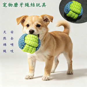 Jouet à mâcher en corde tressée pour chien, durable, pour chiens de petite et moyenne taille, nettoyage des dents, jeu interactif, coton bleu vert - Product Image 4