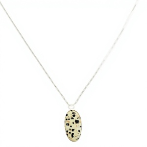 Colgante Ligero de Jaspe Dálmata, Plata de Ley 925, Gema Ovalada, Joyería al por Mayor para Mujer - Product Image 3