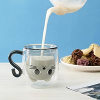 Vente en gros Tasse chat mignon Meilleur cadeau Tasse à thé en verre double couche Verre résistant aux hautes températures Tasse en verre borosilicaté