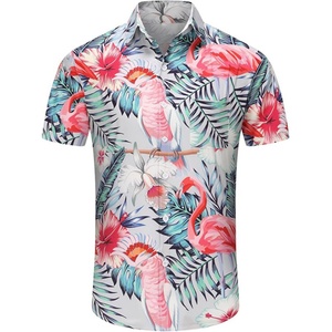 <b>Men's</b> <b>Funky</b> Hawaiian Stand Collar <b>Shirt</b> Custom Logo Print Breathable Tropical Vacation Palm Beach Summer ODM Supply - Product Image 5