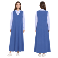 Uniforme scolaire personnalisé OEM pour filles arabes, robe longue maxi à deux pièces, col en V, fermeture éclair, manches longues, uniforme modeste pour étudiantes musulmanes