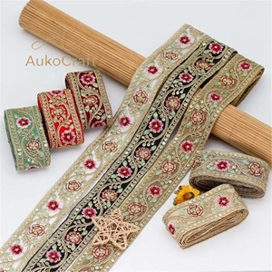 Pita renda etnik lebar 4cm, aksesoris pakaian DIY, bordir kain, tekstil jahit, pita bunga berpayet untuk gaun - Product Image 3