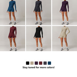 XW-TZ7137-2 personalizzato in due pezzi giacca senza cuciture Sarunch Shorts Activewear allenamento donna V vita pantaloncini Yoga palestra Fitness Yoga set - Product Image 5