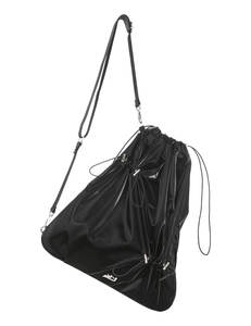 Korean Brand Lightweight <b>String</b> <b>Bag</b> Glossy Black Polyurethane With Three Dimensional Shape And Detachable Strap - Product Image 2