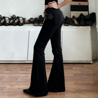 Maxi-jupe évasée en denim tricoté style Y2K Grunge Vintage, avec lacets à œillets, respirante, streetwear audacieux, ceinture à anneaux métalliques superposés, taille basse
