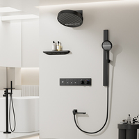 Nouvel ensemble de douche thermostatique tout-en-un encastré avec affichage numérique LED, robinet cascade et étagère de douche