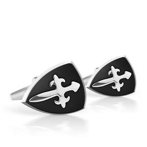 Custom nero scudo crociato gemelli smaltati in acciaio inox per gli uomini per la festa di fidanzamento di nozze o regalo di anniversario - Product Image 1