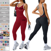 Combinaison de sport une pièce moulante et dos nu pour femme, avec blocs de couleur, effet galbant fessier, idéale pour le yoga et le fitness