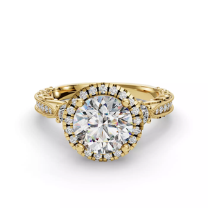 Anillo de Diamantes de Oro de 14K para Mujer, Corte Brillante Redondo, Halo, Estilo Clásico de Compromiso, Certificado IGI, Color D, Diamantes Cultivados en Laboratorio - Product Image 1