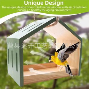 Solid Wood <b>Bird</b> Feeder 10.6x6.9x9.4 In Outdoor Hanging Ventilated Wooden <b>Bird</b> House - Product Image 5