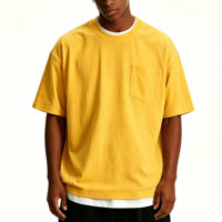 Kaos oblong pria 280G 100% katun combed, bernapas, ukuran besar, dengan saku dada, kerah kru, untuk gaya hip hop streetwear, polos, custom