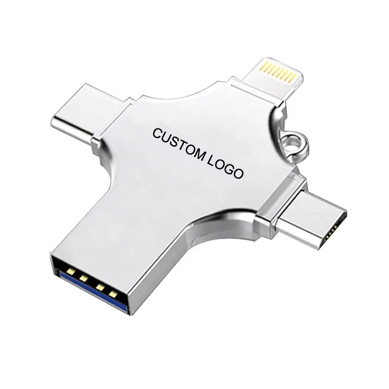 Chất lượng cao 4 trong 1 Type-C Micro ánh sáng OTG USB Flash Drive 16GB 32GB 64GB 128GB Pendrive USB Flash Drive