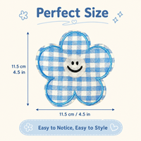 Patch floral en vichy bleu de 11,5 cm, applique brodée thermocollante pour vestes, sacs, chapeaux, vêtements pour enfants, artisanat et décoration DIY