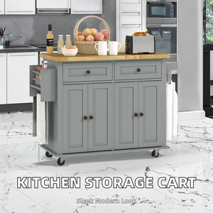 Carrito de Cocina Moderno con Paneles de Madera, Isla de Almacenamiento con Cajones y Carro con Ruedas - Product Image 2
