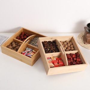 Solid Wood Dried Fruit Box 4-7 Compartments Rectangle Portable Storage Tray For Snacks Candy Nuts Living Room Use - Product Image 1