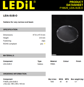 Ledils F16629_LEIA-SUB-O Série LEIA Sublentille LED PMMA à Faisceau Ovale Elliptique Φ47.82mm Optique Secondaire - Product Image 2
