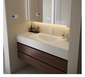 Wall Mounted Bathroom Furniture Cabinet <b>Paint</b> PVC Waterproof Bathroom Vanity with Wash Basin - Product Image 2