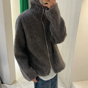 OEM <span class=keywords><strong>Cardigan</strong></span> in Mohair con <span class=keywords><strong>cerniera</strong></span> completo lavorato a maglia maglione misto grande cappotto Casual con cappuccio per gli uomini - Product Image 6