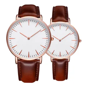 Rose Gold Case Lover Hand Watch com o seu logotipo Leather Band Wrist Men Relógios para Small MOQ OEM