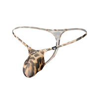 Nouvelle culotte string sexy pour homme à imprimé léopard en polyester à séchage rapide, taille basse