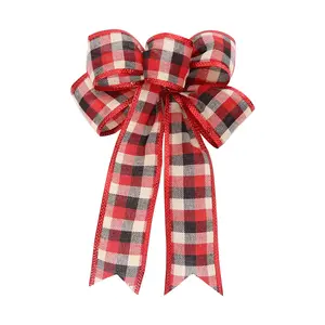 2024 Christmas Tree Red Plaid Fabric Bow Hot Sales Holiday Supplies Christmas Decorations