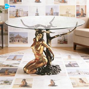 Socle de table basse en bronze antique, sculpture féminine de luxe, pieds de table en métal pour décoration intérieure - Product Image 2