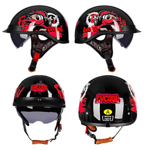 Casco de motocicleta de media cara con visera solar integrada, calcomanías gráficas retro vintage para adultos, para motocicletas tipo cruiser y scooters. - Product Image 4