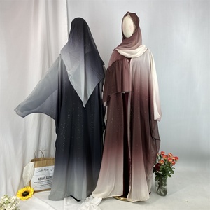 Abaya Manufacturer New Arrival Ombre Silver Shiny Glitter Star Sky Abaya With Hijab Dubai Qatar Open Abayas 5 Colors 67501# - Product Image 3