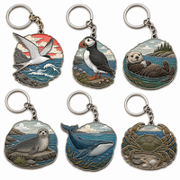 Porte-clés personnalisé en émail dur thème Océan Nord Atlantique, cadeau premium sur le thème de la faune marine, breloque souvenir en alliage de zinc représentant un pétomène, une baleine et une loutre