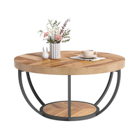 Table basse extensible en chêne à 2 niveaux avec rangement ouvert, design industriel moderne Wabi-Sabi, meubles pour salon