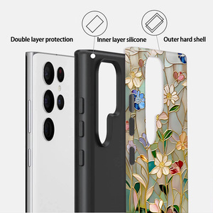 Custodia per telefono con vetro colorato e filigrana dorata a forma di fiore per <span class=keywords><strong>Samsung</strong></span> <span class=keywords><strong>S22</strong></span> <span class=keywords><strong>Ultra</strong></span> S23 S24 Plus S25 Edge - Product Image 3