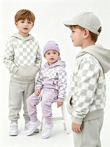 Conjuntos de Ropa Infantil con Logotipo Personalizado, Sudadera con Bolsillo a Cuadros, Sudadera con Capucha para Bebé, Pantalones Deportivos, Ropa Deportiva Personalizada para Niños - Product Image 1