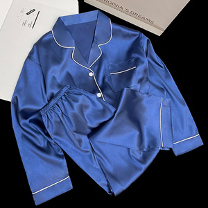 <span class=keywords><strong>Pigiama</strong></span> da <span class=keywords><strong>donna</strong></span> ampio esterno traspirante con sezione sottile di Cardigan <span class=keywords><strong>blu</strong></span> di alta qualità per la casa primavera Set da due pezzi - Product Image 5